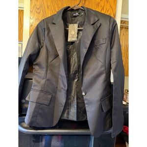 Hao Ru Black Single Button Blazer Jacket Women XL Tailored Crest‎ Button NWT